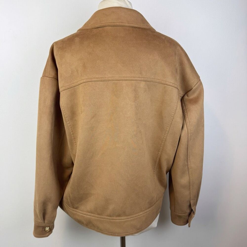 Maeve Faux Suede Trucker Jacket Camel Brown Size M Anthropologie - Picture 4 of 12